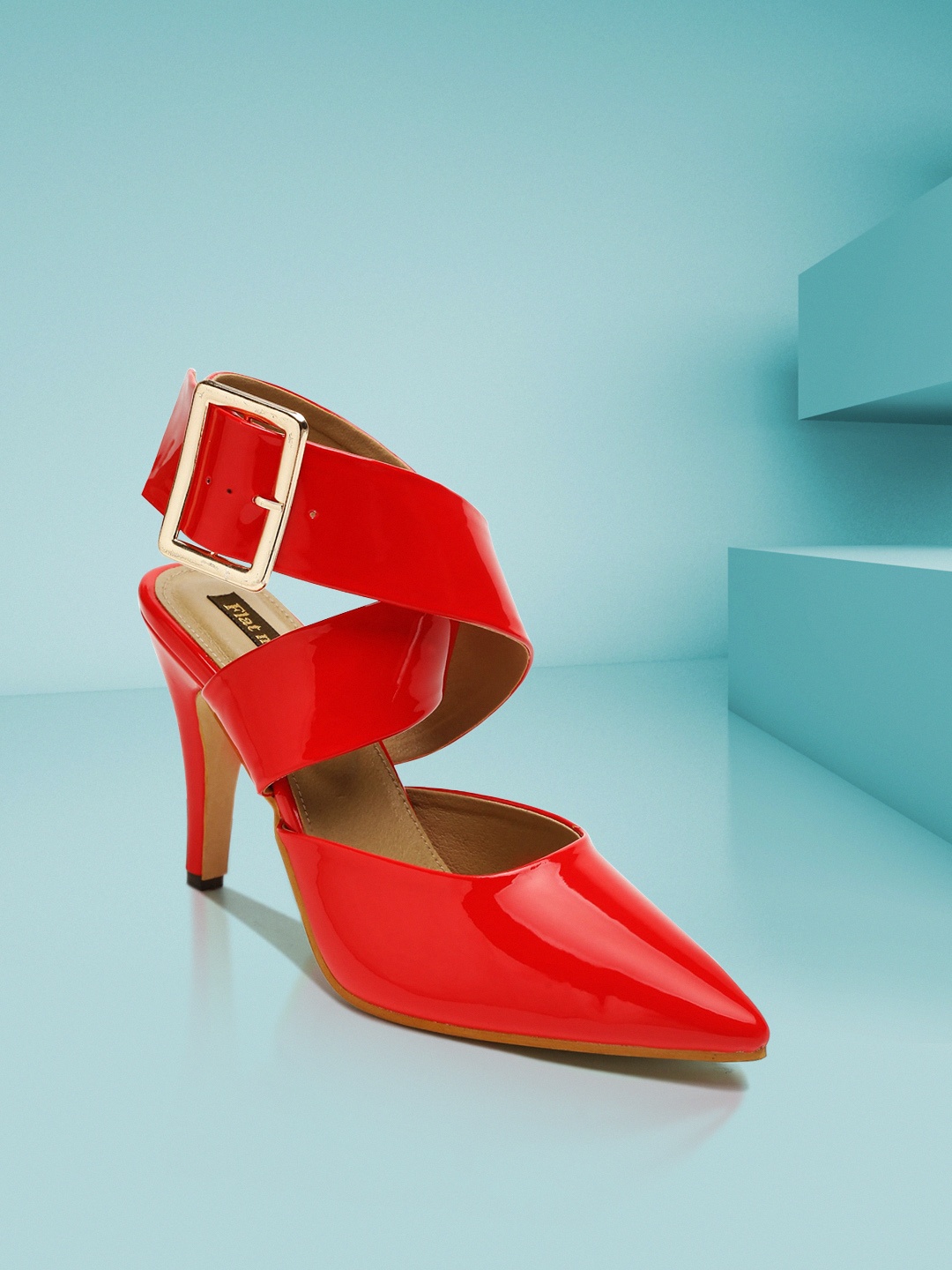 

Flat n Heels Red Stiletto Pumps with Buckles