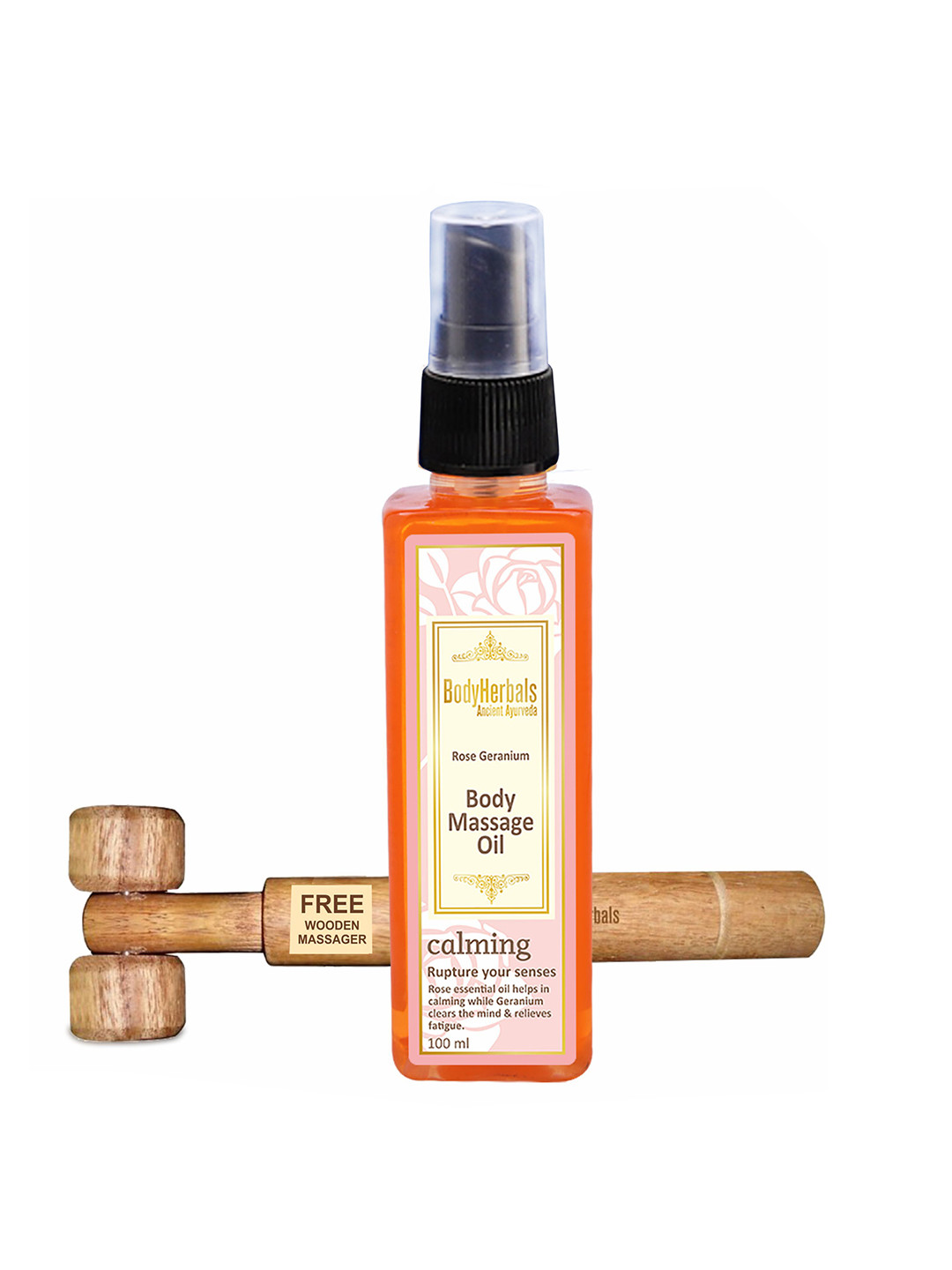 

BodyHerbals Detox & Tone Rose + Geranium Body Massage Oil Cold Pressed & Massager - 100 ml, Transparent