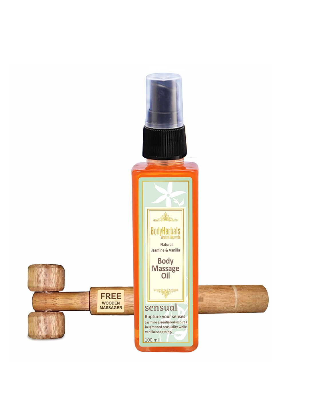 

BodyHerbals Cold Pressed Jasmine + Vanilla Relaxing Body Massage Oil with Massager-100 ml, Orange