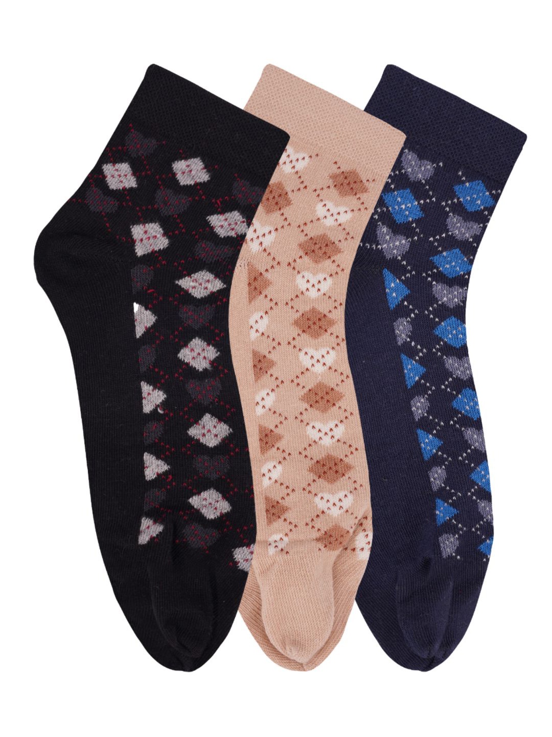 

N2S NEXT2SKIN Women Black & Navy Blue Pack of 3 Patterned Ankle Length Socks