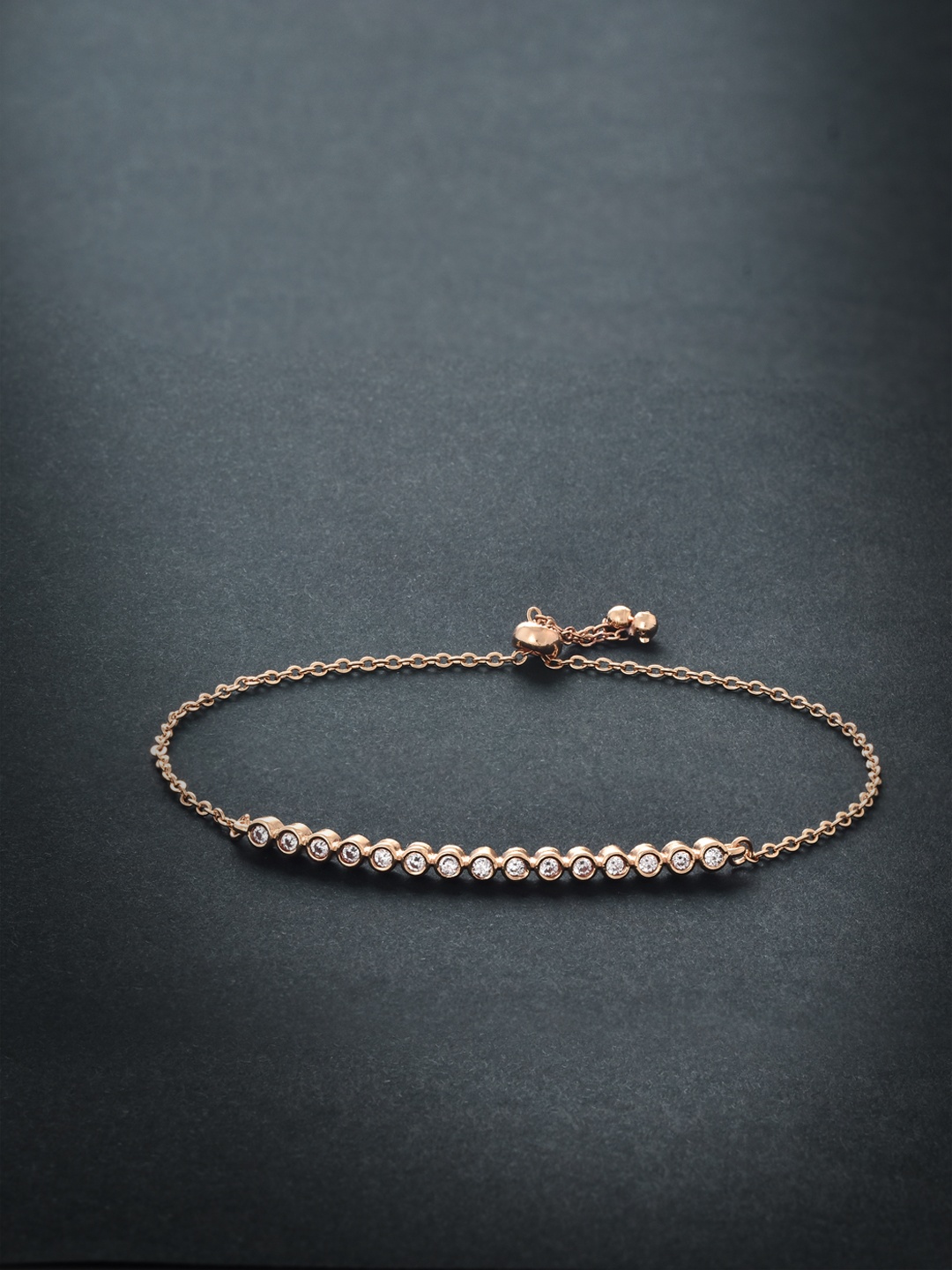 

MINUTIAE Women Rose Gold & White Brass Crystals Handcrafted Rose Gold-Plated Link Bracelet