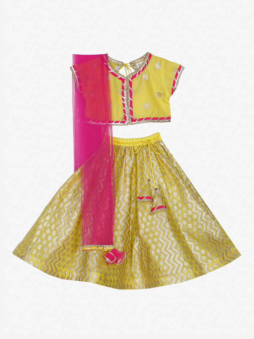 

SAKA DESIGNS Girls Yellow & Magenta Ready to Wear Lehenga & Blouse With Dupatta
