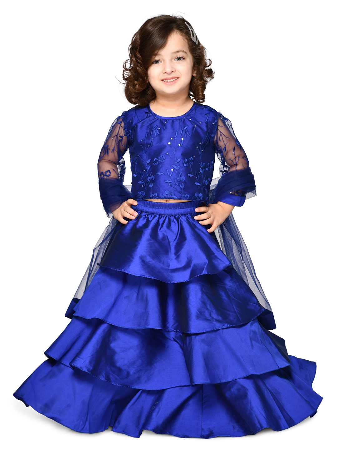 

SAKA DESIGNS Girls Navy Blue Embroidered Lehenga Choli with Dupatta