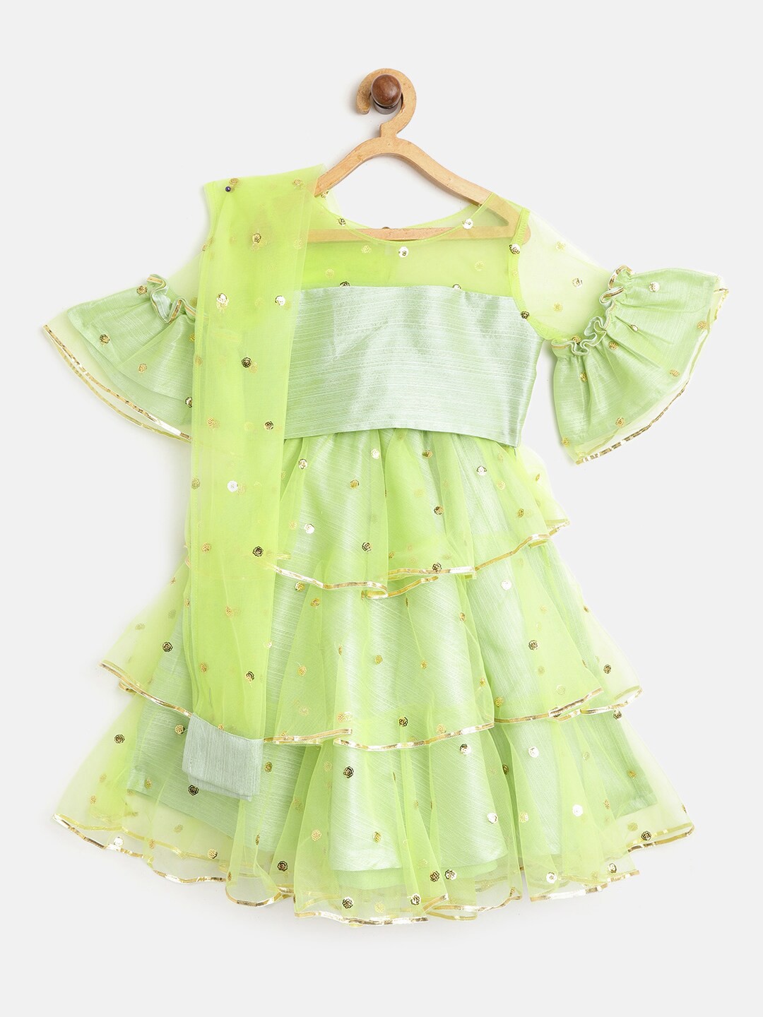 

SAKA DESIGNS Girls Lime Green Sequinned Ready to Wear Lehenga & Blouse With Dupatta