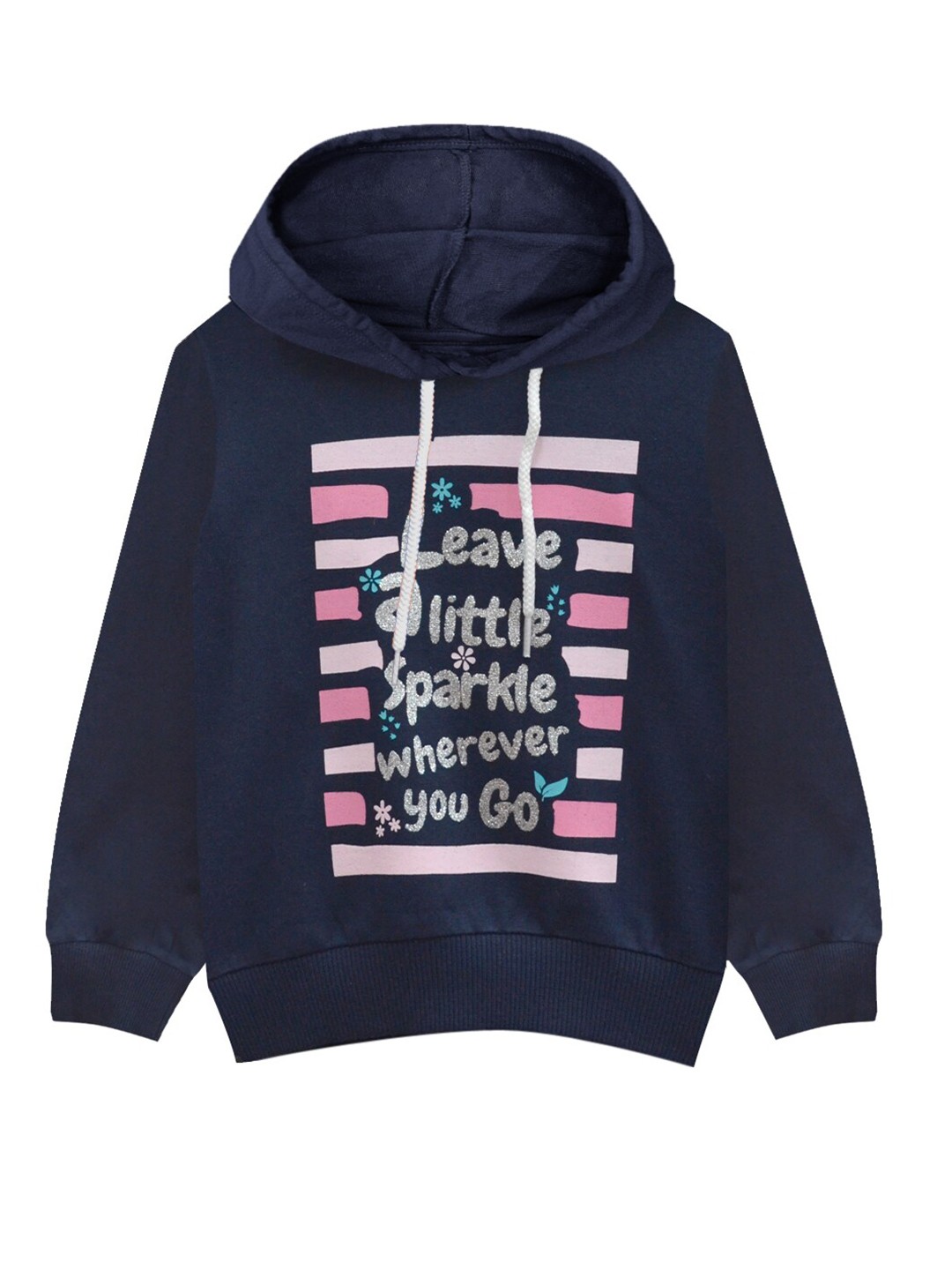 

A T U N Girls Navy Blue & Pink Printed Hooded Sweatshirt
