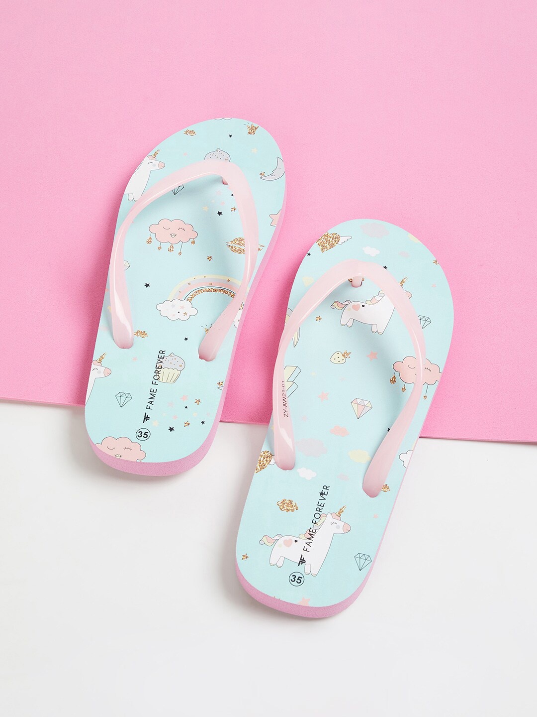 

Fame Forever by Lifestyle Girls Pink & Blue Printed Thong Flip-Flops