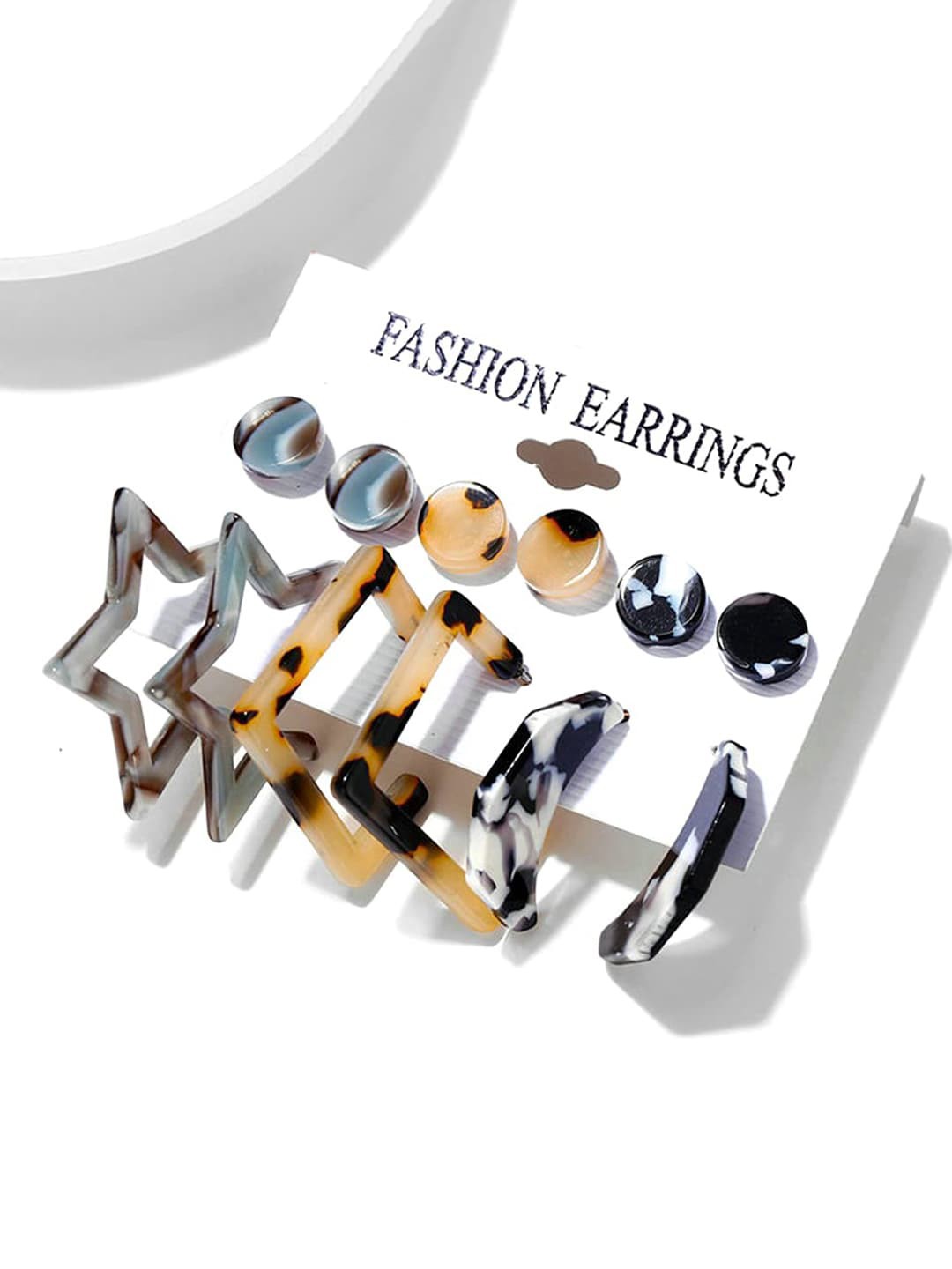 

Yellow Chimes Set Of 6 Multicoloured Geometric Studs Earrings, Multi