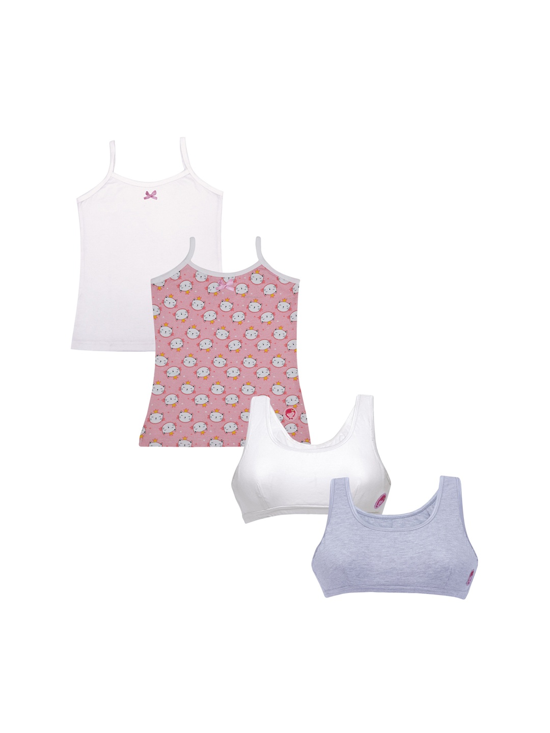 

D'chica White Pack of 4 Printed Cotton Camisoles & Bras