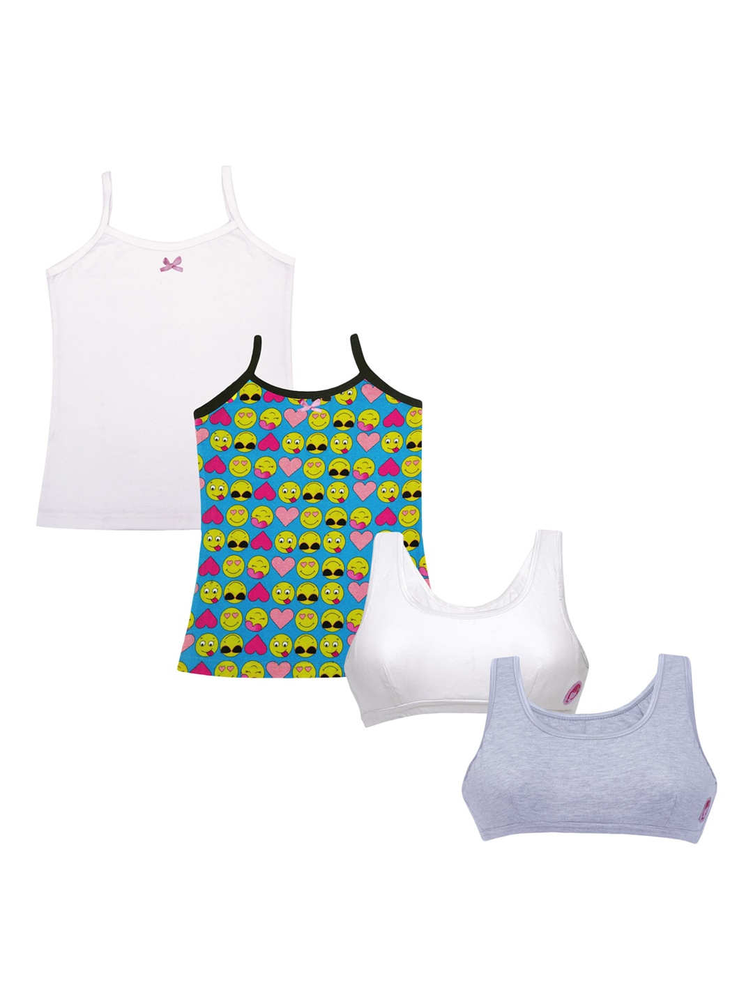 

DChica Girls Pack of 4- 2 Printed Camisoles & 2 Beginner Bras, White