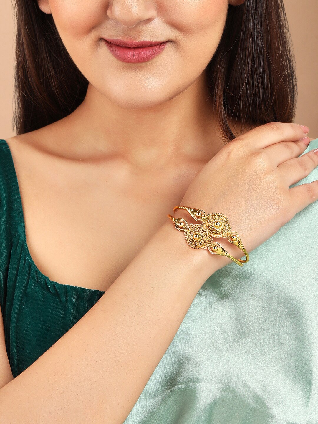 

Rubans Set Of 2 Gold Plated & Studded Handcrafted Bangles