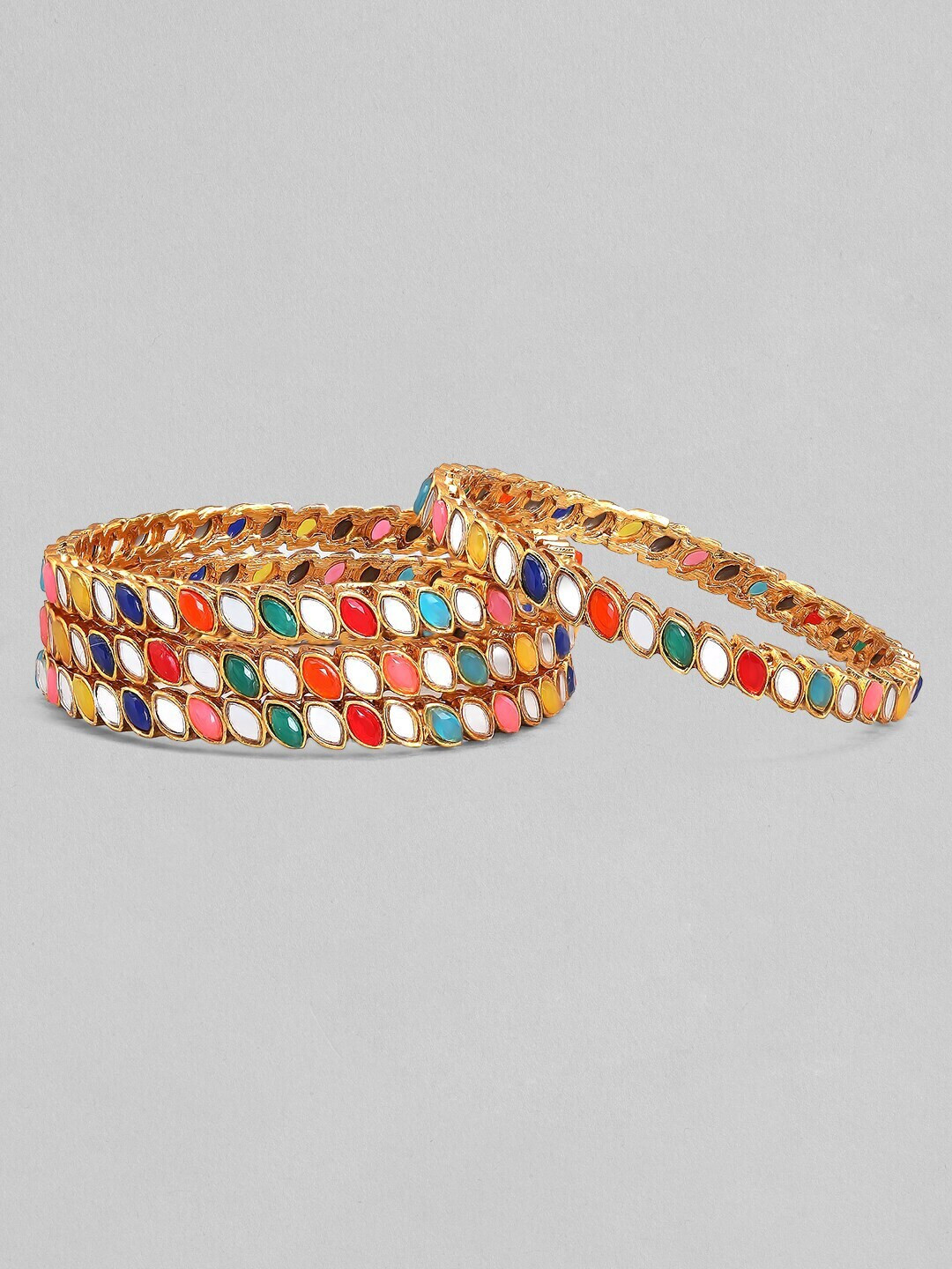

Rubans Set Of 4 Gold-Plated & Orange Stones Studded Meenakari Floral Handcrafted Bangles