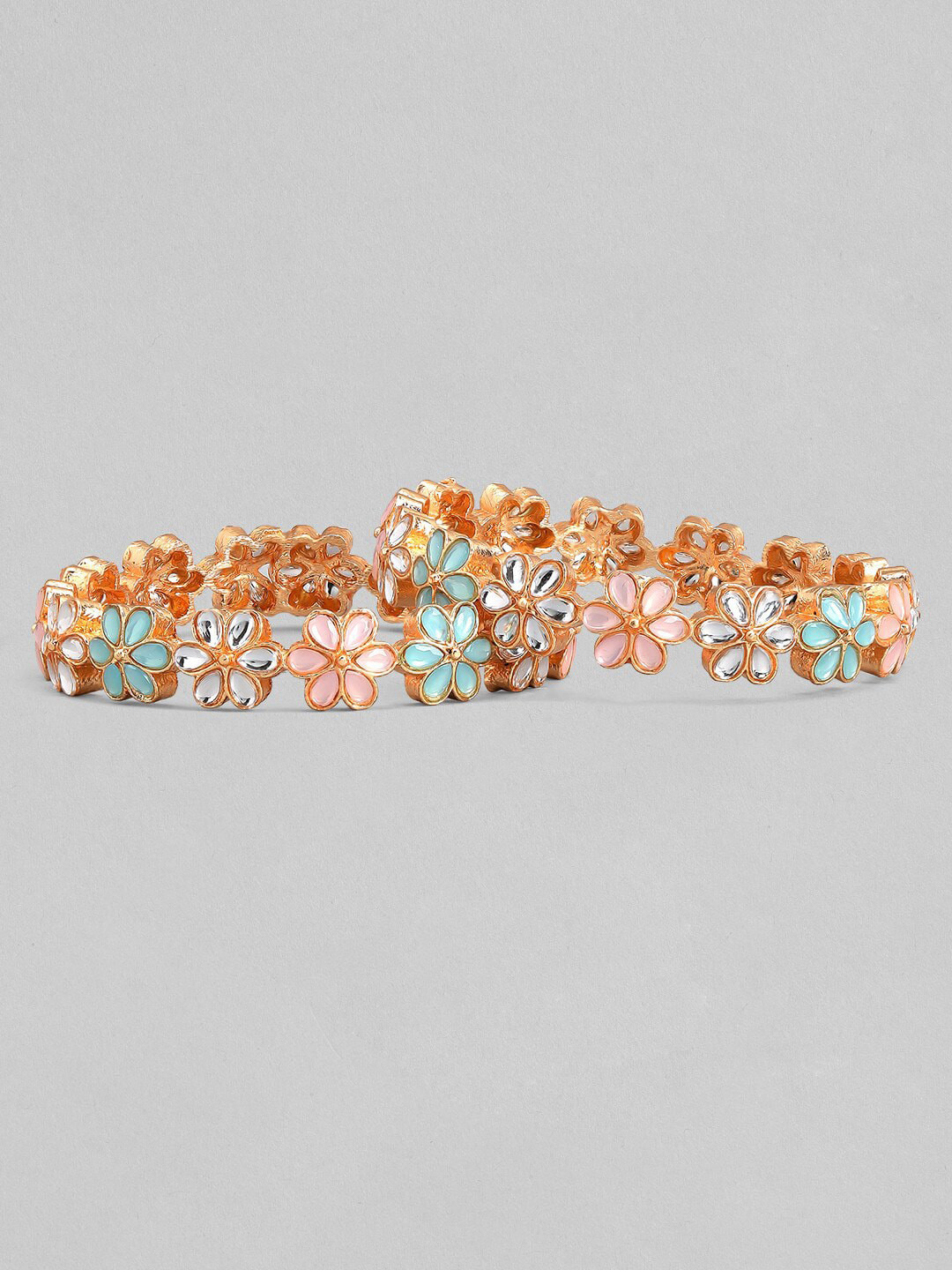 

Rubans Set of 2 Rose Gold-Plated Pink & Blue Stone Studded Handcrafted Bangles