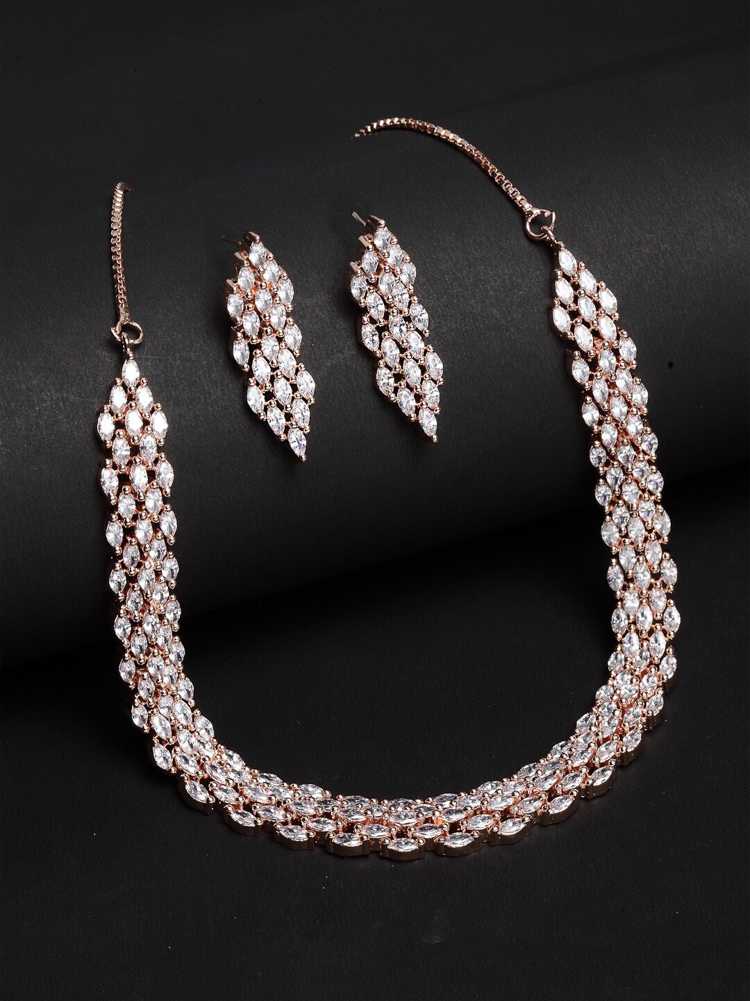 

ZENEME Rose Gold-Plated American Diamond Studded Handcrafted Jewellery Set