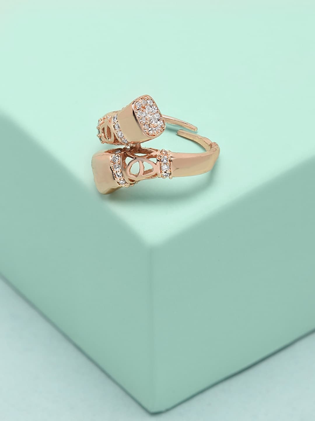 

AMI Rose-Gold Plated & White CZ Studded Finger Ring