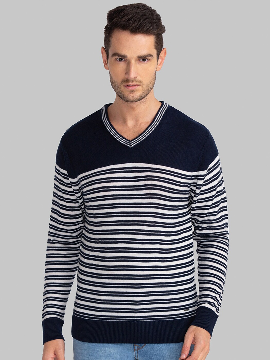 

Parx Men Blue & White Striped Sweater Vest