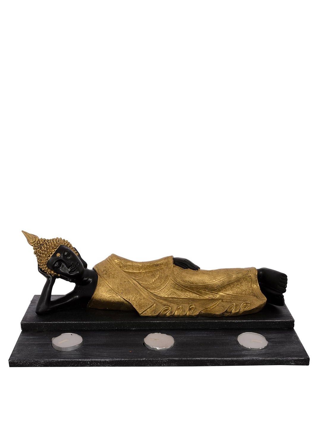 

eCraftIndia Gold-Toned & Black Wooden Buddha Tea Light Holder Showpiece