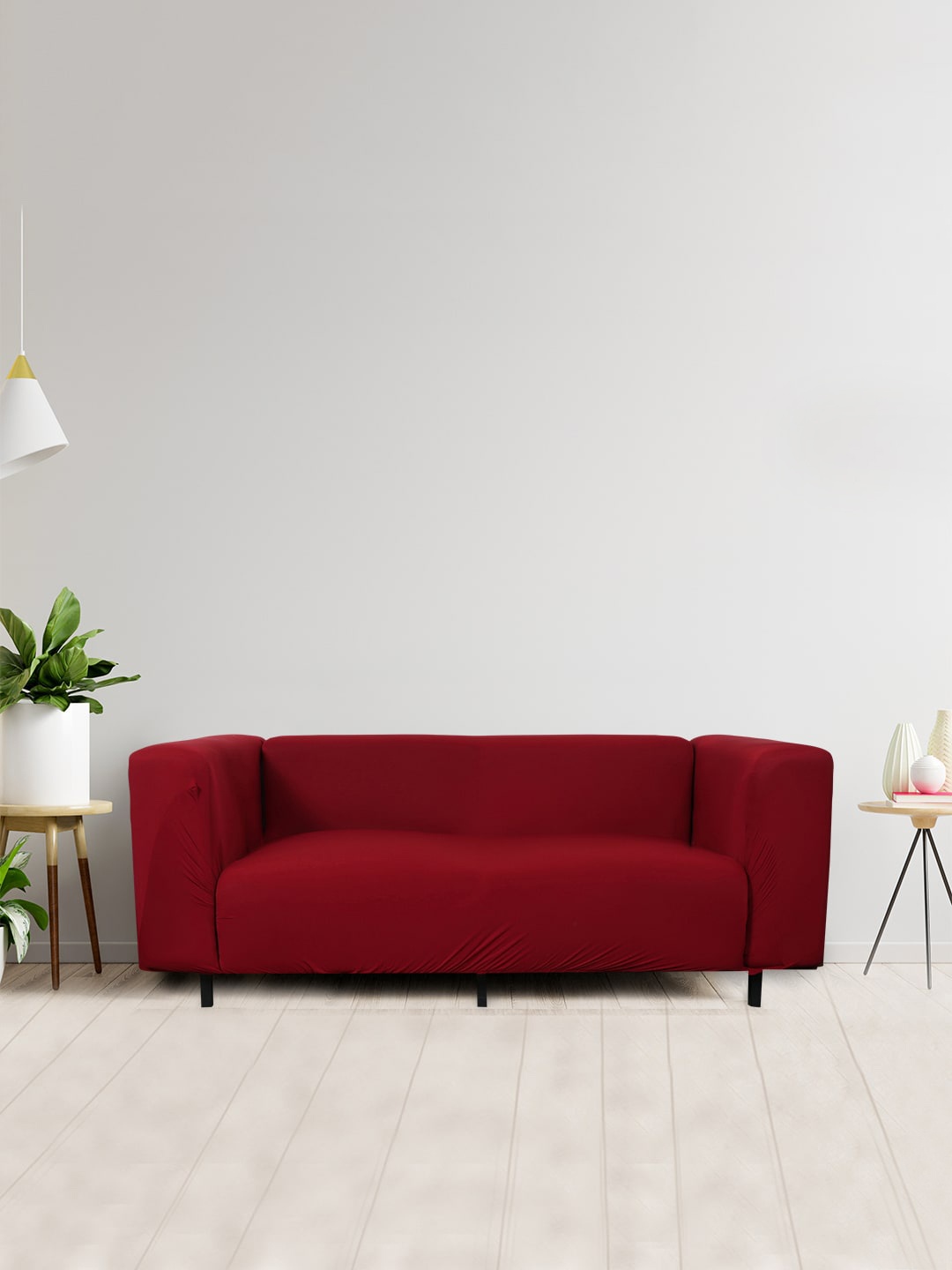 

HOUSE OF QUIRK Wine Solid 3-Seater Stretchable Non-Slip Sofa Slipcover, Red