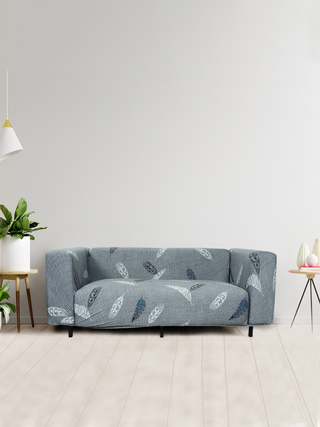 

HOUSE OF QUIRK Grey Fern 4-Seater Stretchable Non-Slip Sofa Slipcover