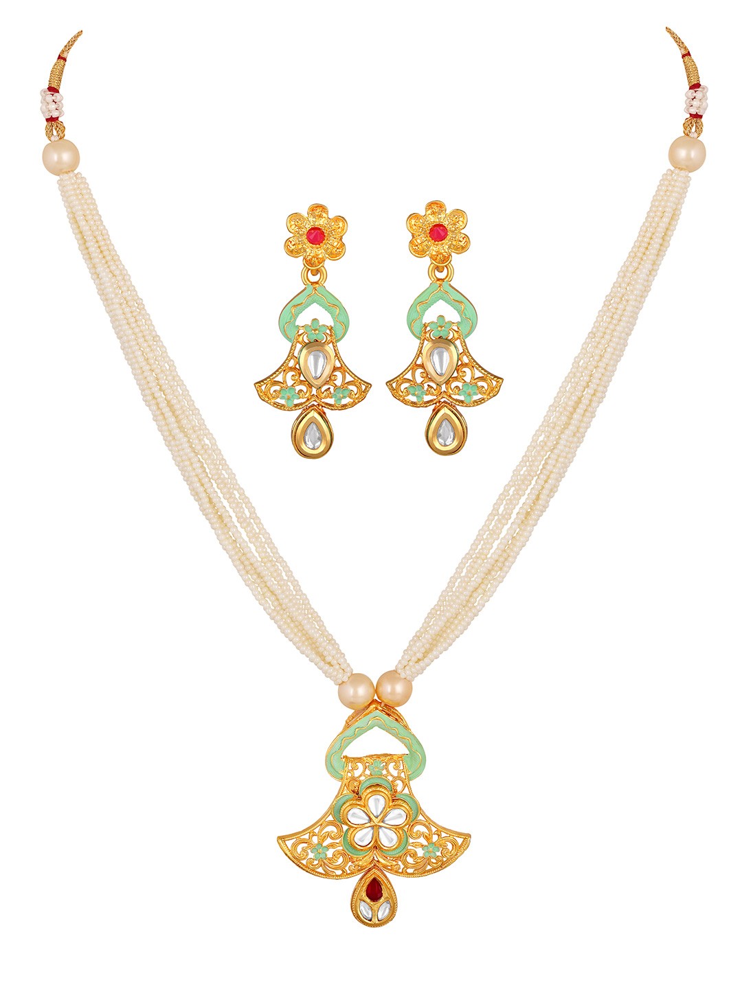

ASMITTA JEWELLERY White Kundan Pearl Studded Jewellery Set