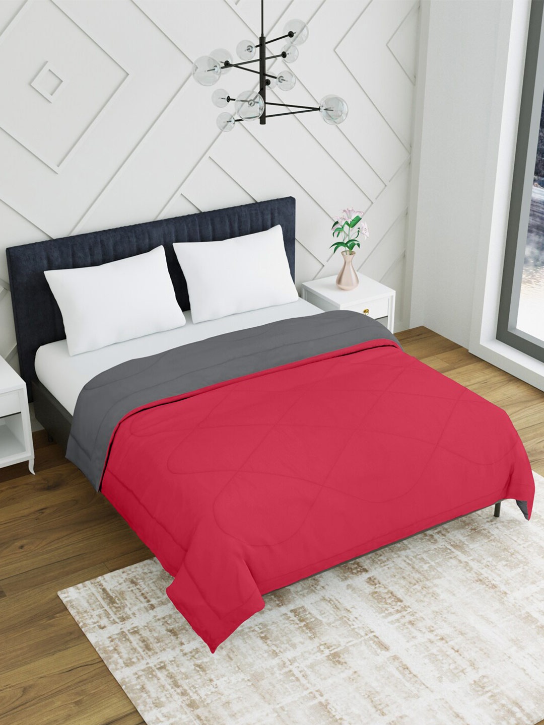 

EverHOME Grey & Red Microfiber Mild Winter Double Bed Comforter