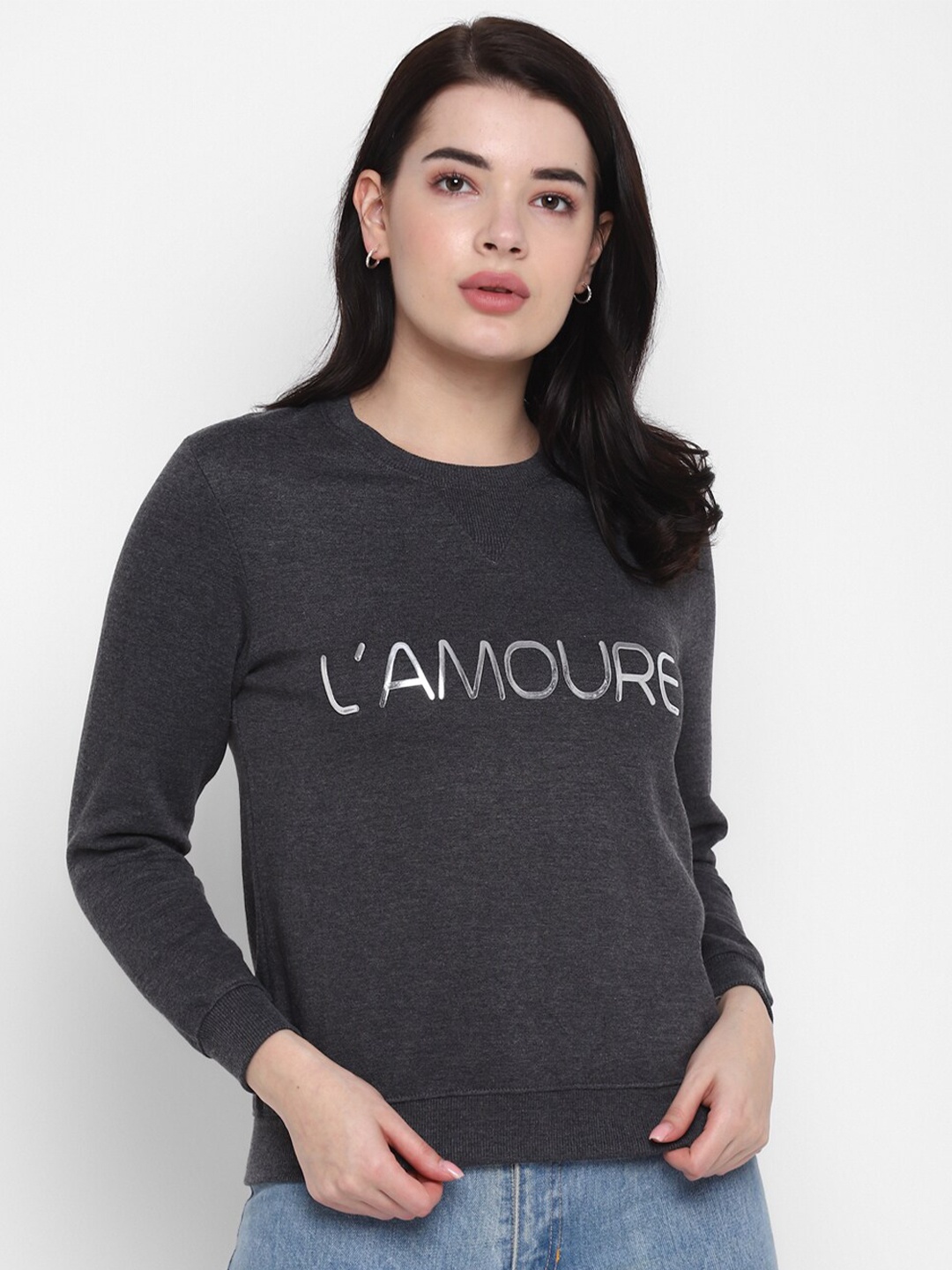 

LAMOURE BY RED CHIEF Women Grey Printed Sweatshirt