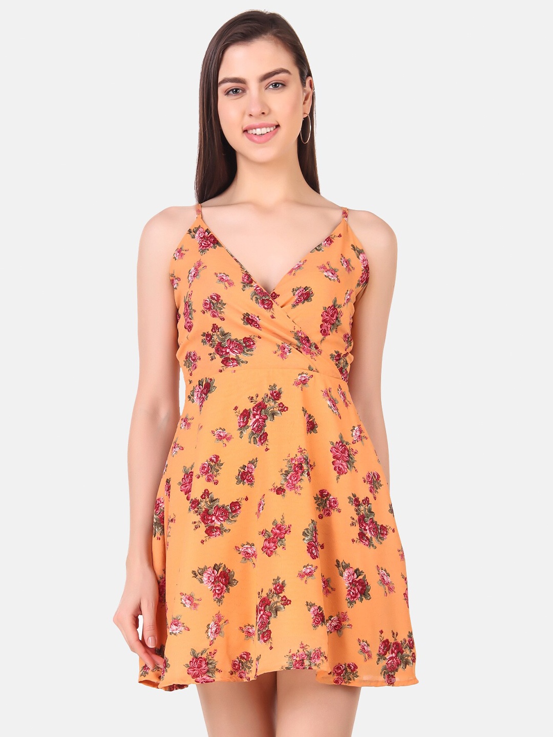 

Istyle Can Peach-Coloured Floral Georgette Dress