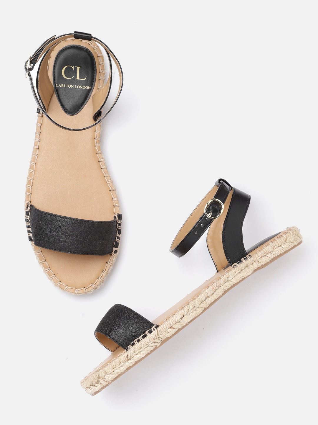 

Carlton London Women Black Solid Open Toe Espadrilles Flats