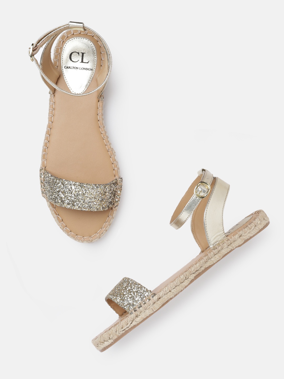 

Carlton London Women Gold-Toned Glitter Open Toe Espadrilles Flats