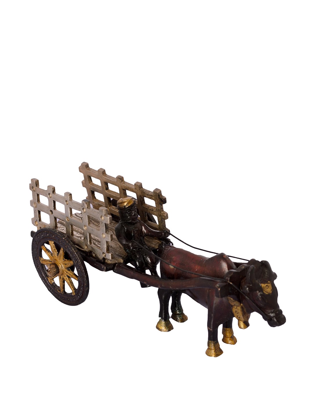 

eCraftIndia Brown Brass Antique Open Bullock Cart-Shaped Showpiece