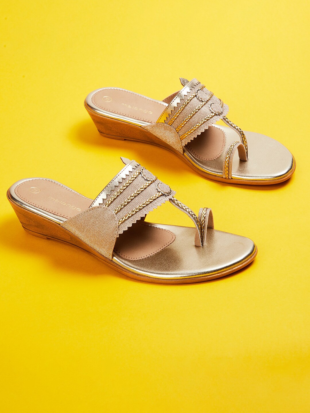 

Melange by Lifestyle Gold-Toned Embellished Ethnic Wedge Heels