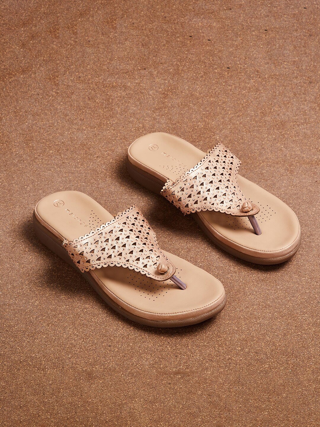 

Melange by Lifestyle Women Rose Gold Open Toe Flats with Laser Cuts