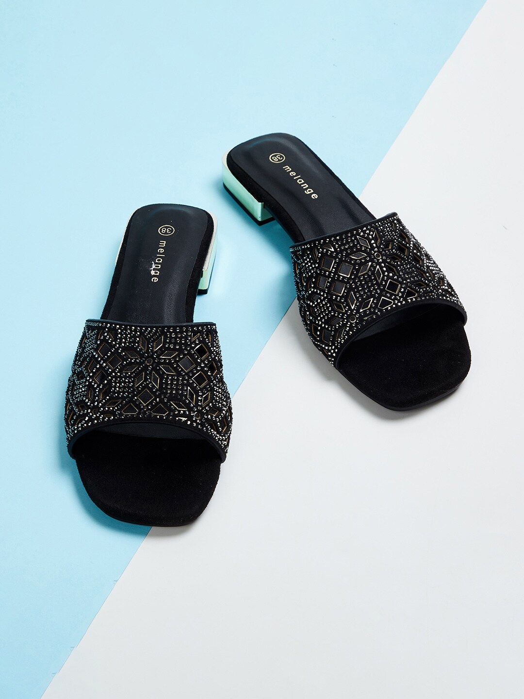 

Melange by Lifestyle Women Black Embellished Open Toe Flats