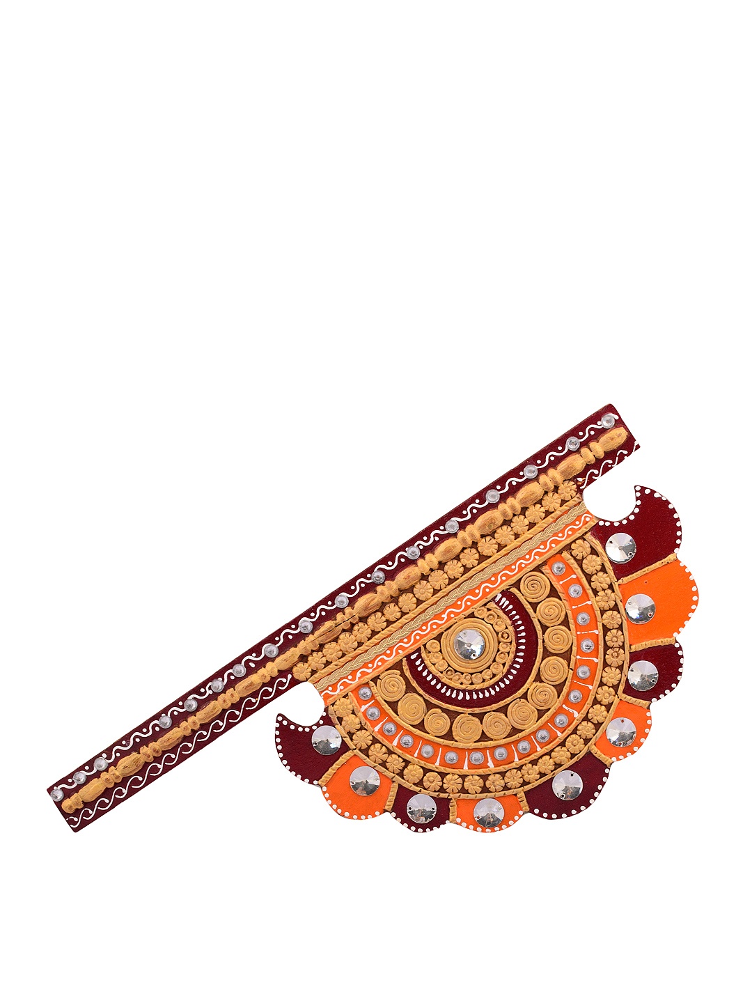 

eCraftIndia Maroon & Orange Wooden Fan-Shaped Embellished Wall Hanging