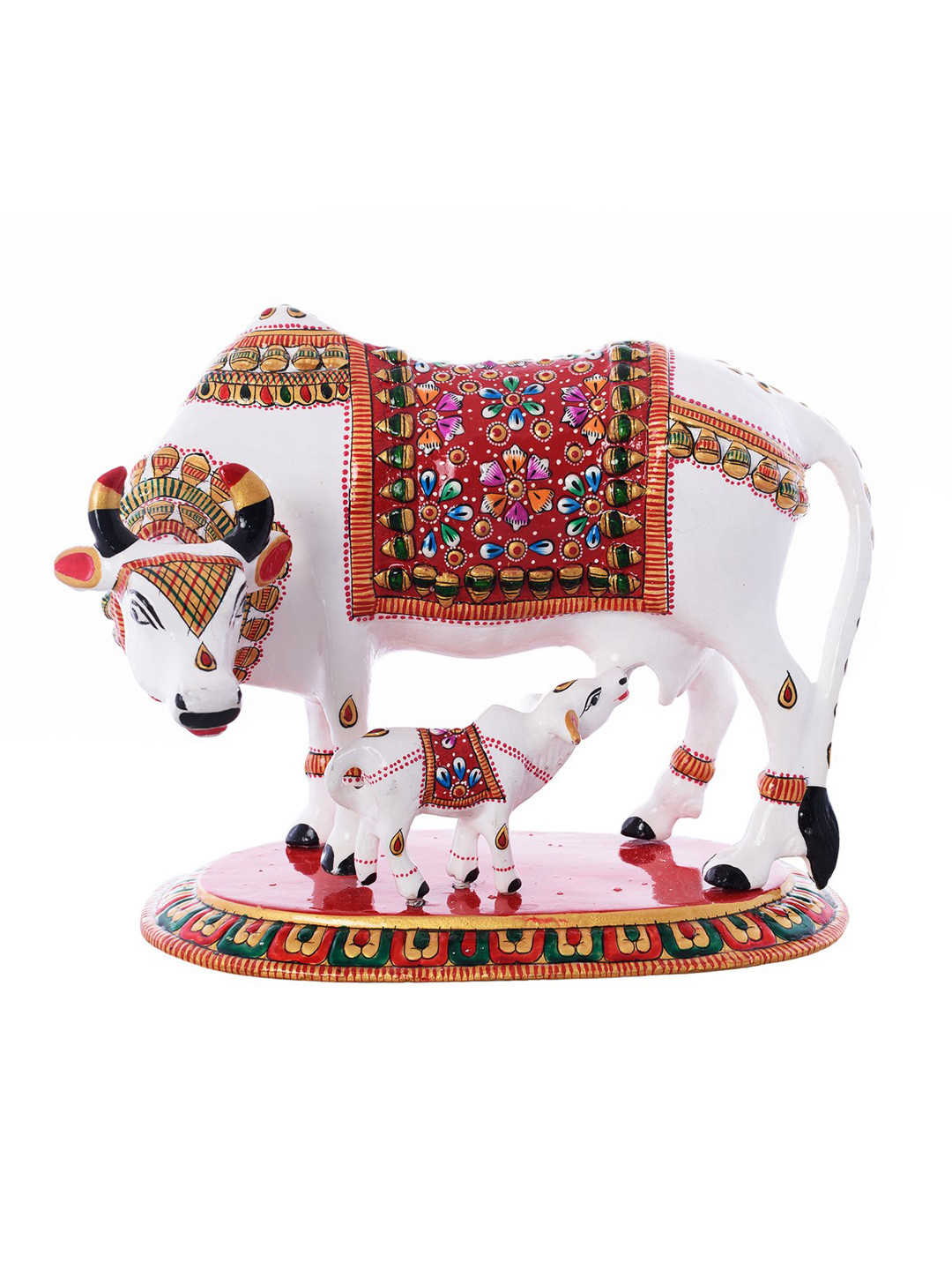 

eCraftIndia White & Red Meenakari Cow-Shaped Showpiece with a Calf