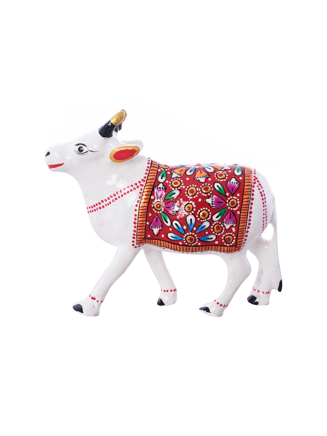 

eCraftIndia White & Red Meenakari & Metal Cow-Shaped Showpiece