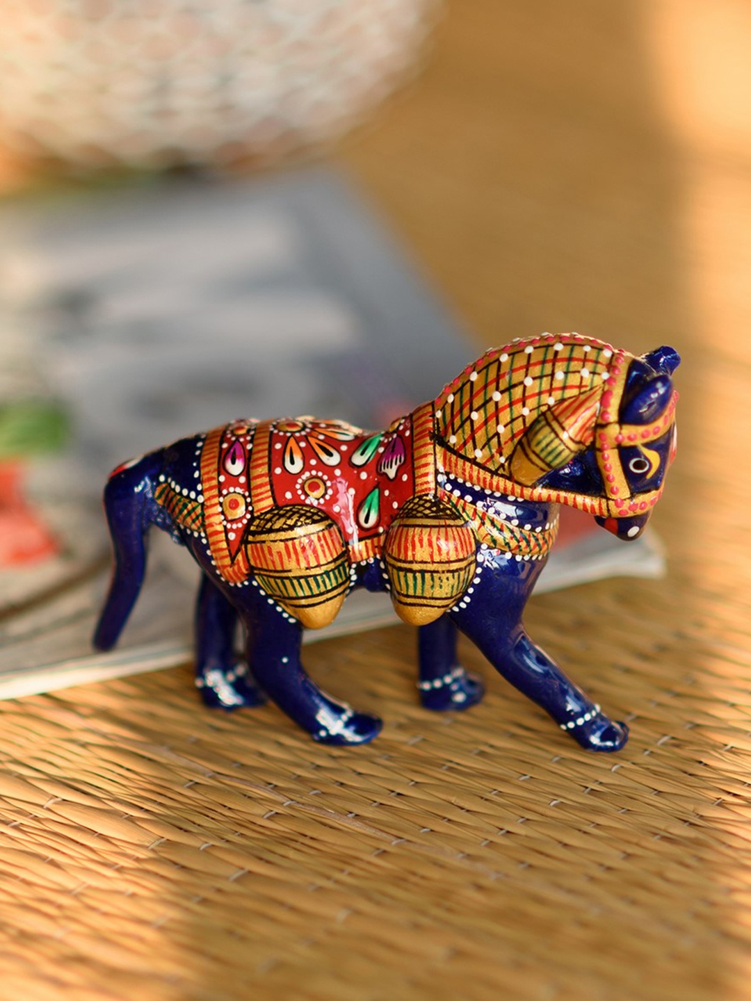 

eCraftIndia Blue & Red Meenakari Horse-Shaped Showpiece