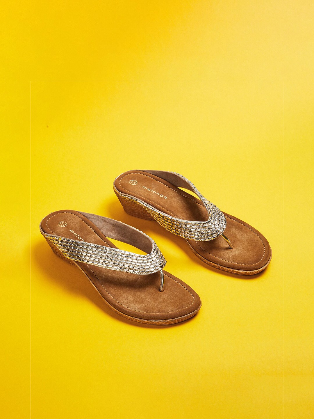 

Melange by Lifestyle Women Gold-Toned & Brown Embellished Platform Sandals