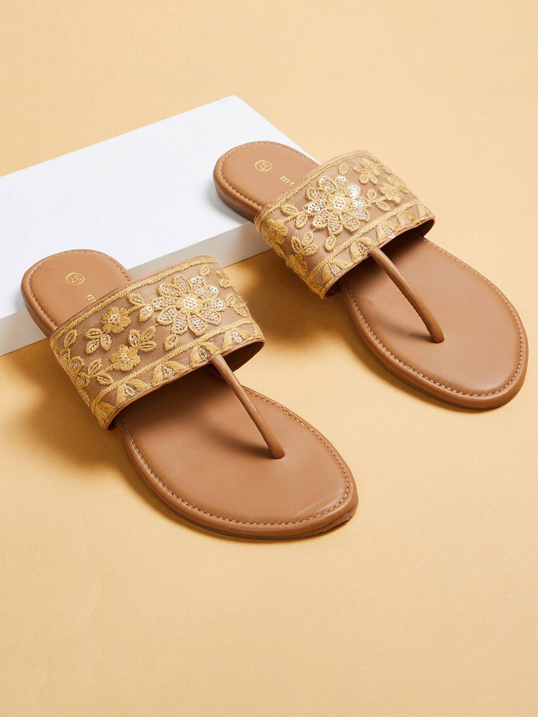 

Melange by Lifestyle Women Beige Embellished T-Strap Flats