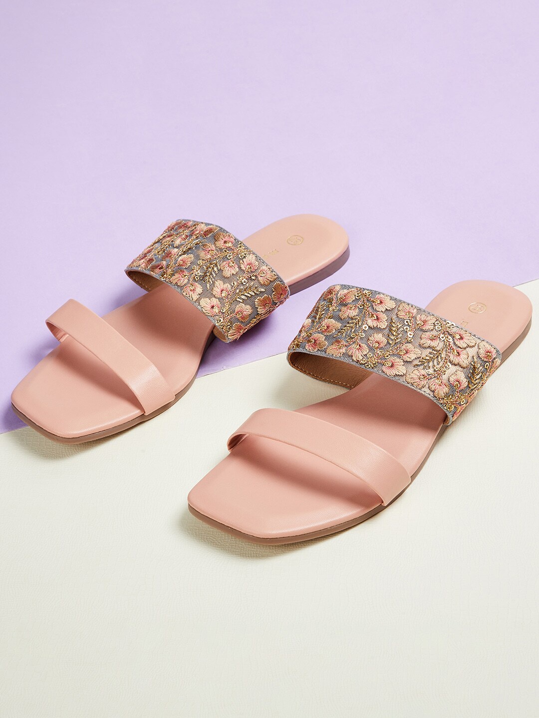 

Melange by Lifestyle Pink Embellished Open Toe Flats