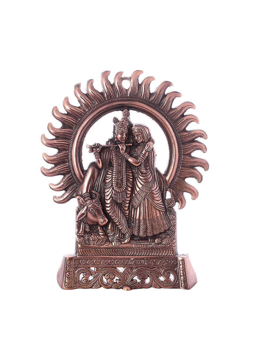 

eCraftIndia Bronze-Toned Metal Lord Radha Krishna with Cow Idol Showpiece