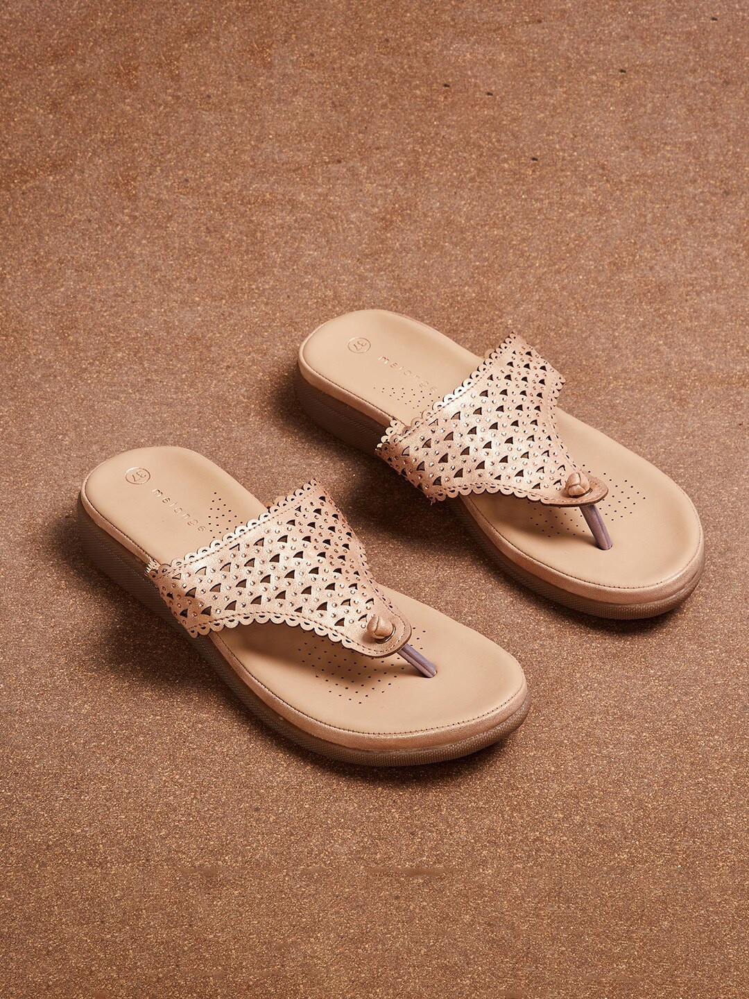 

Melange by Lifestyle Pink Textured Wedge Sandals with Laser Cuts