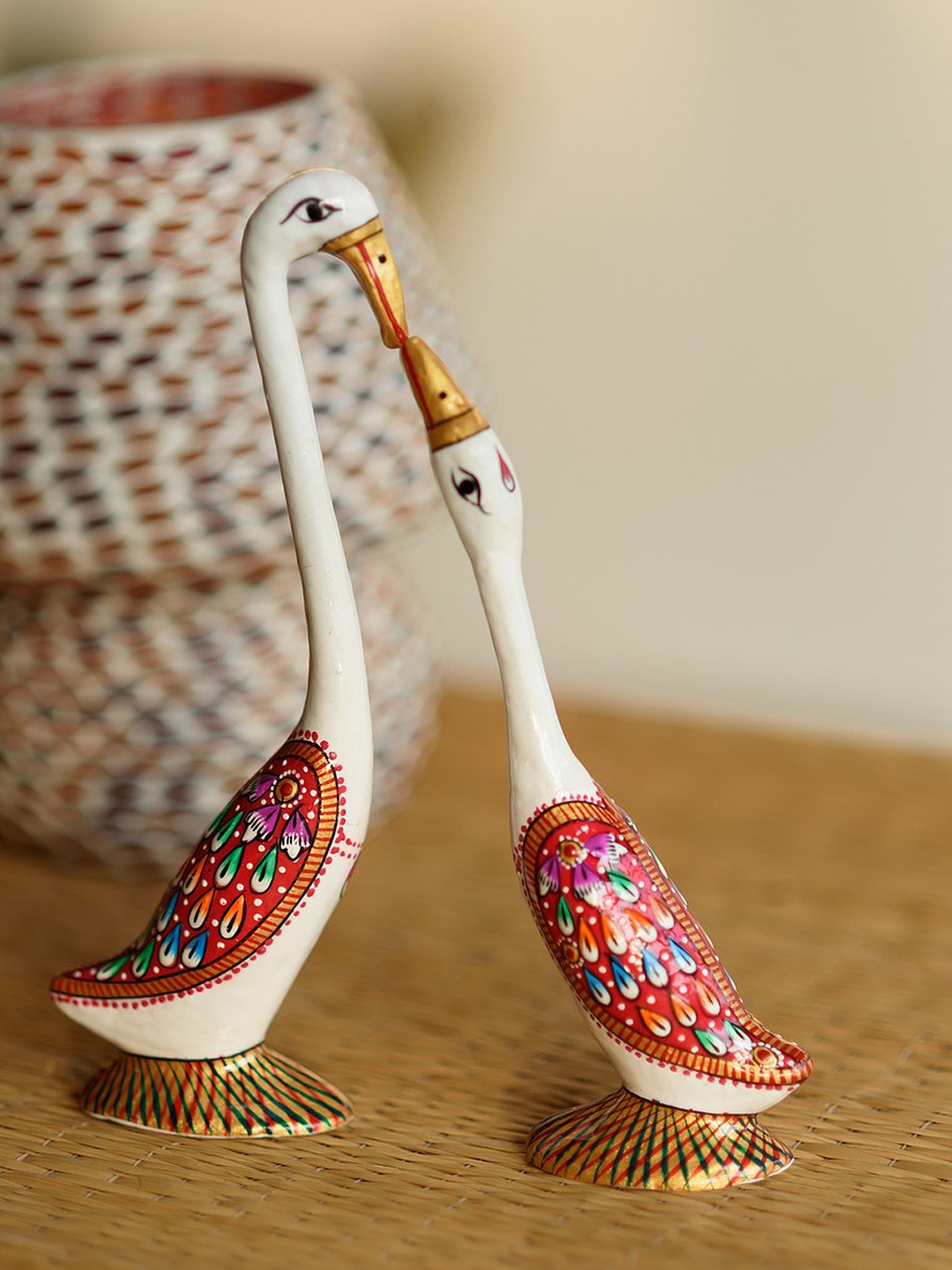 

eCraftIndia Set of 2 White Meenakari & Metal Swans Showpieces
