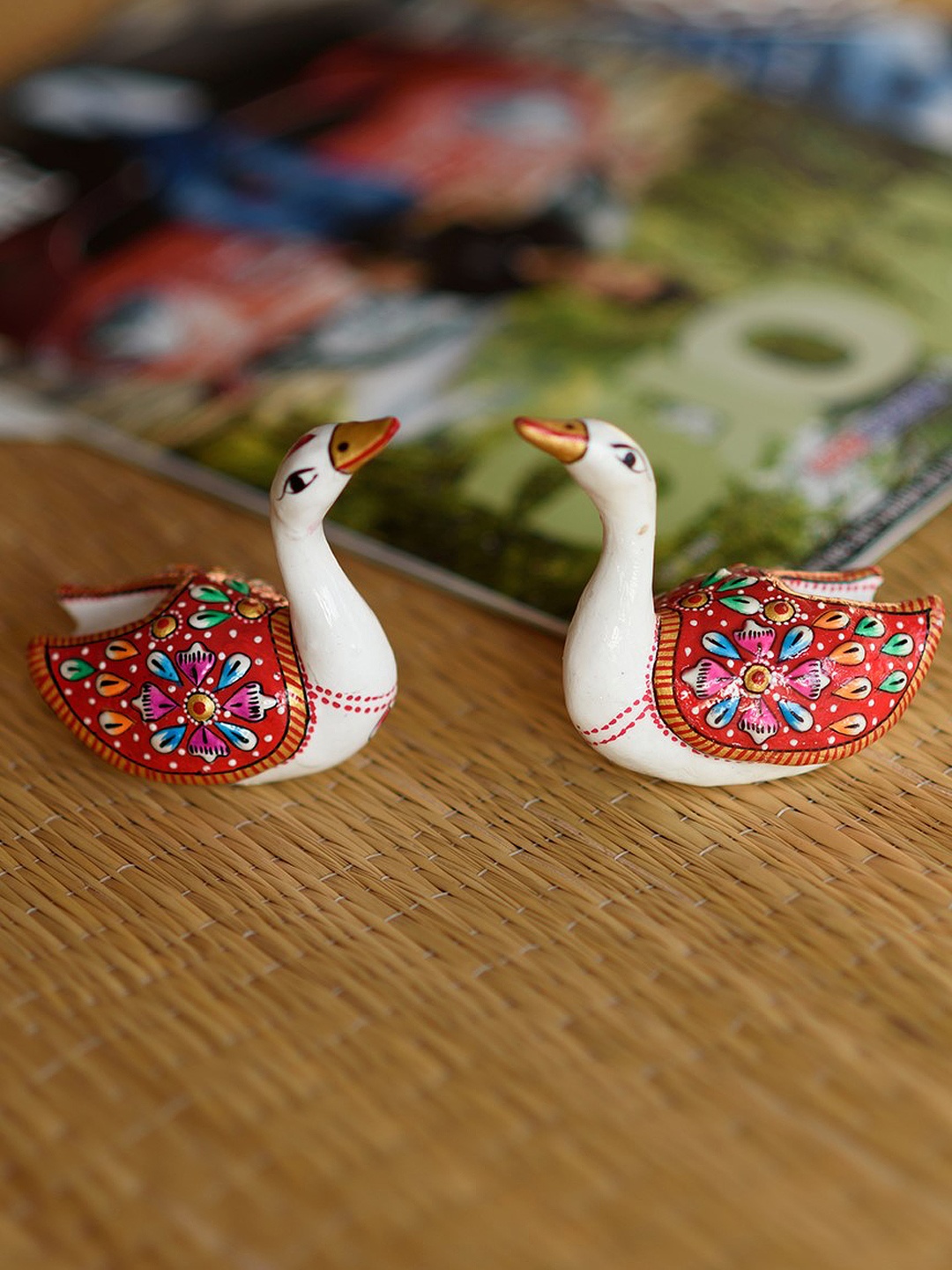 

eCraftIndia Set of 2 White Meenakari & Metal Swans Showpieces