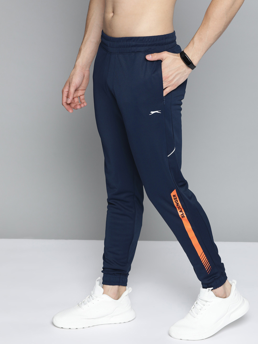 

Slazenger Men Navy Blue Brand Logo Printed Running Rapid-Dry Joggers