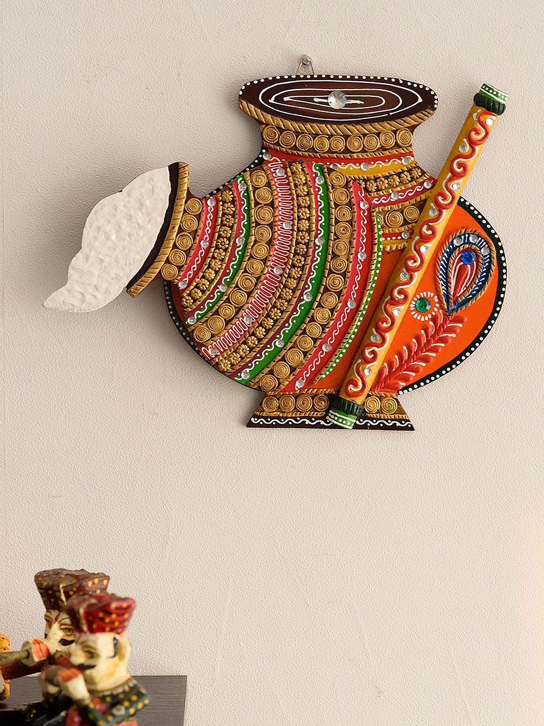 

eCraftIndia Multicoloured Wooden & Paper Mache Pot-Shaped Wall Hanging, Multi