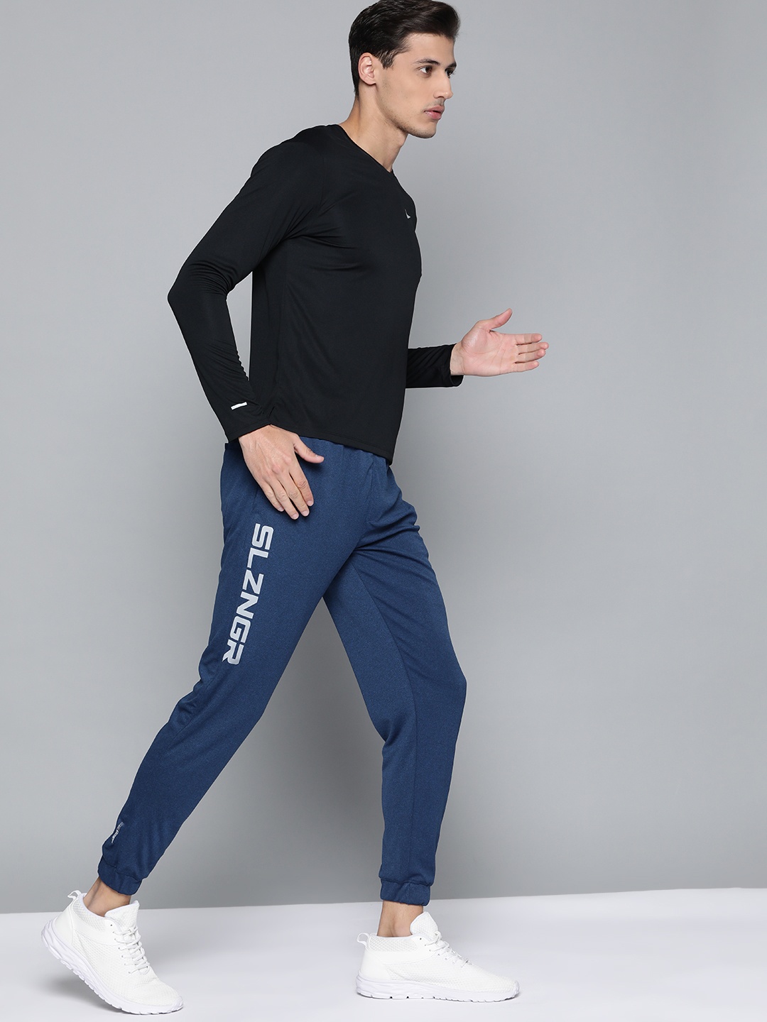 

Slazenger Men Navy Blue Brand Logo Print Running Rapid-Dry Joggers