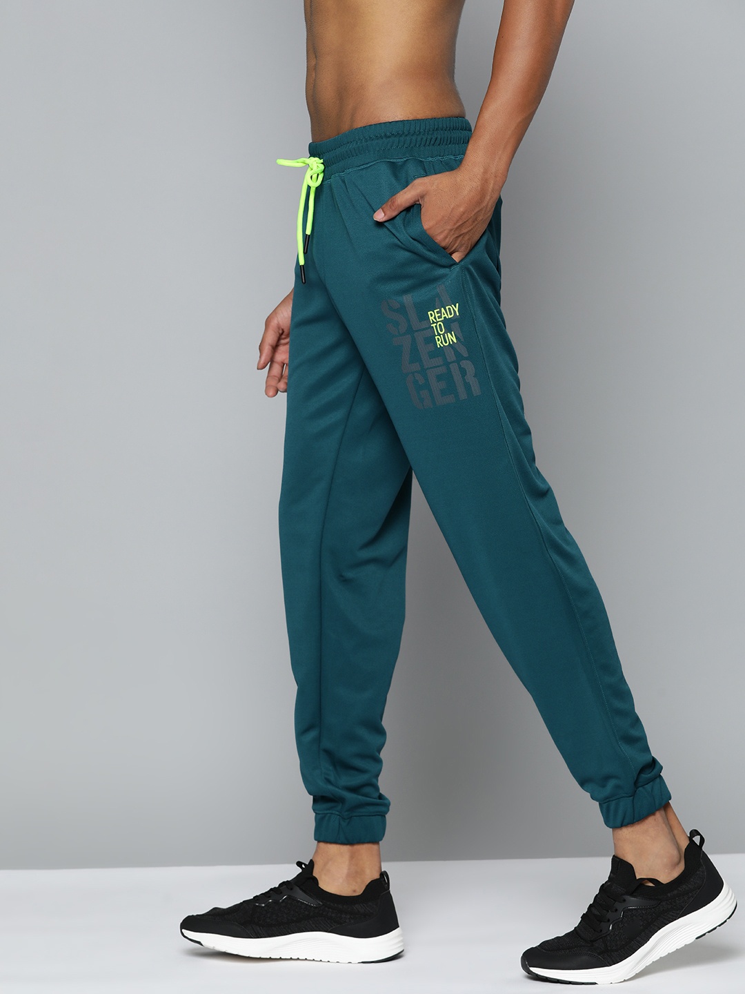 

Slazenger Men Teal Blue Typography Printed Running Joggers