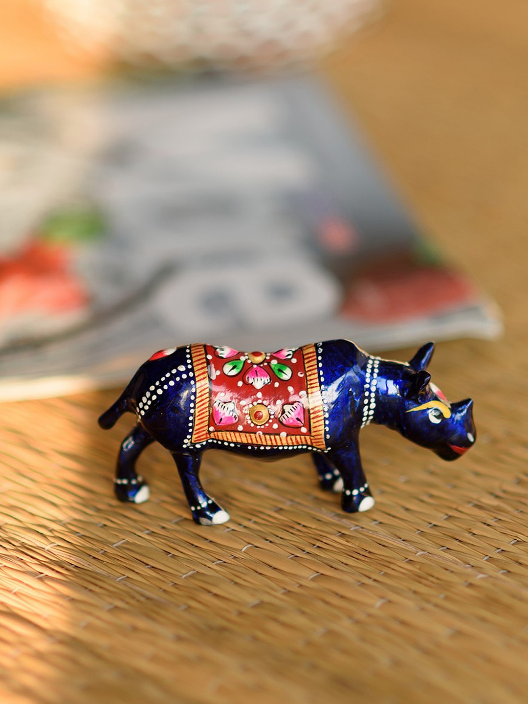 

eCraftIndia Blue & Red Meenakari Hippo-Shaped Showpiece