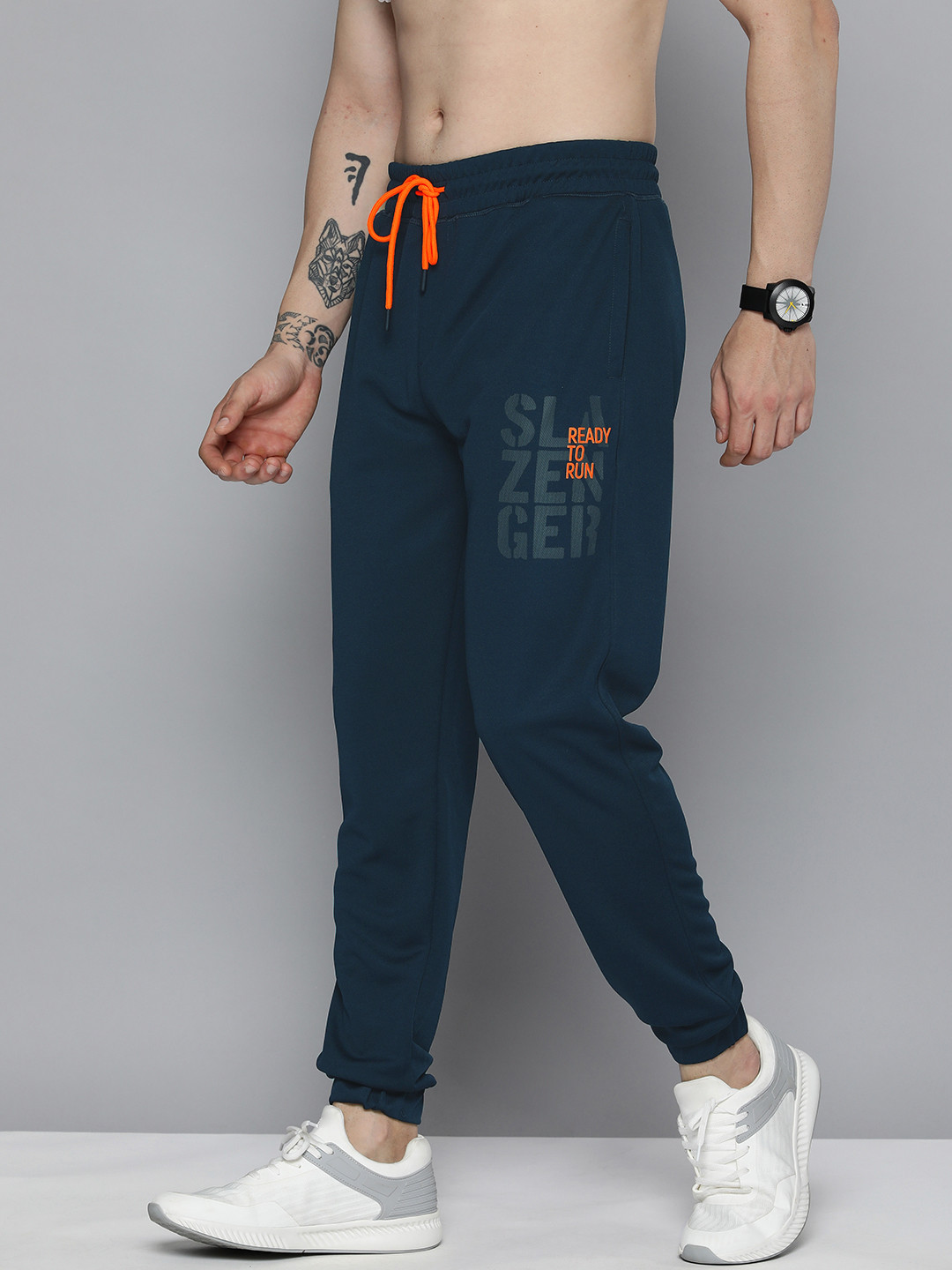 

Slazenger Men Navy Blue Typography Printed Running Joggers