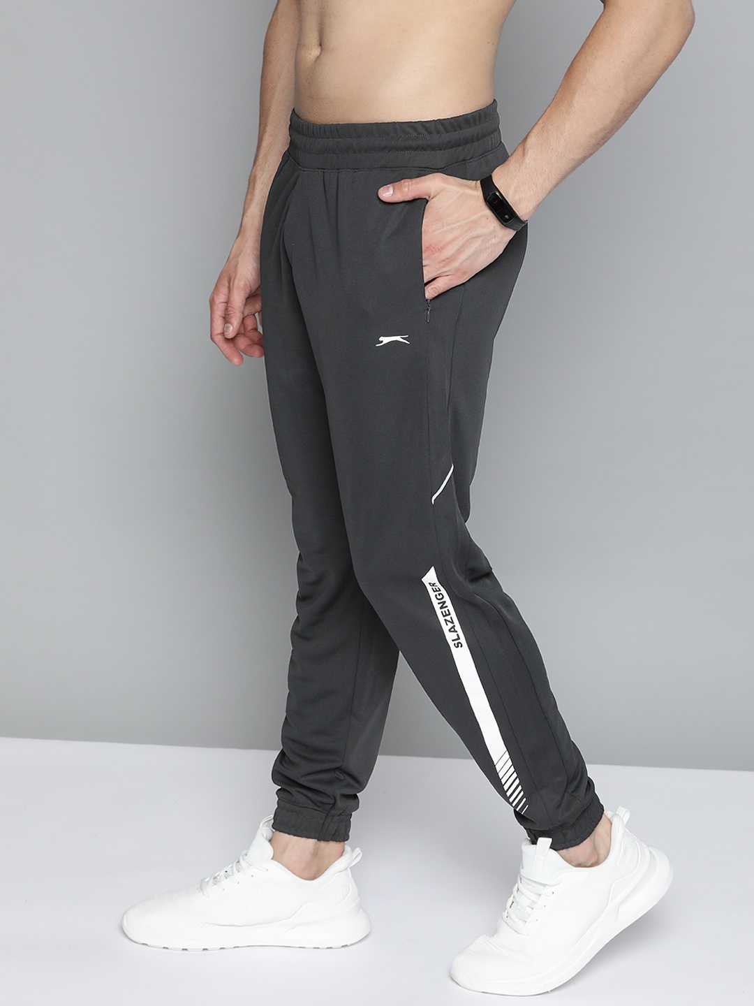 

Slazenger Men Charcoal Brand Logo Printed Running Rapid-Dry Joggers